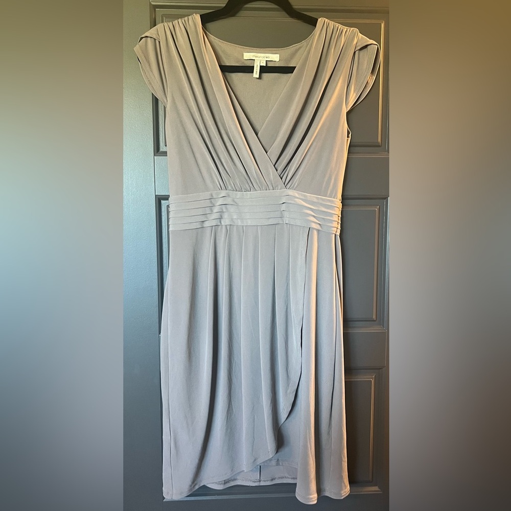 Max & Cleo Gray Pleated V-Neck Maxi Dress